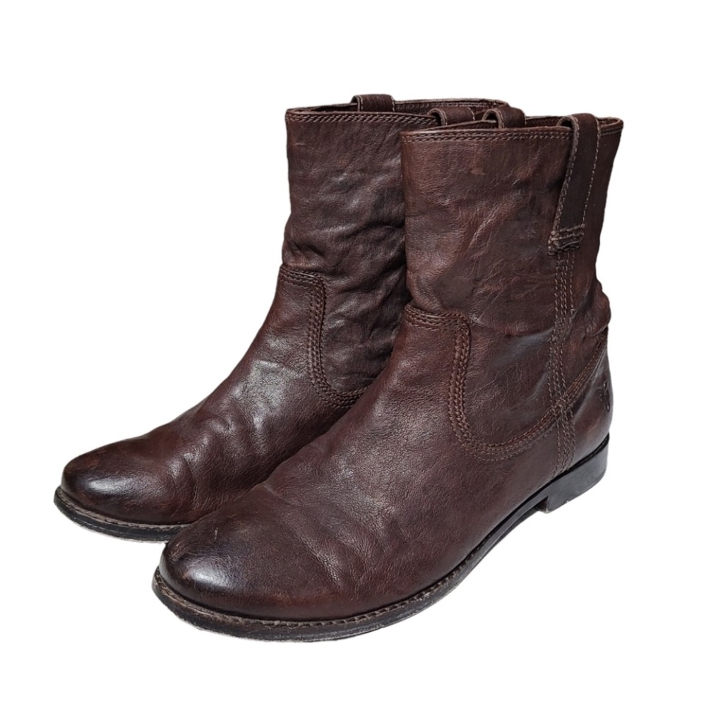 Frye Anna Shortie Pull On Boots Brown Leather
